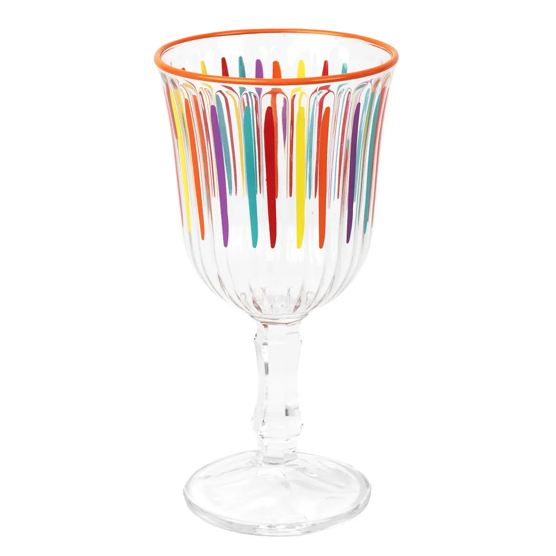 Bright striped multi coloured wine glass