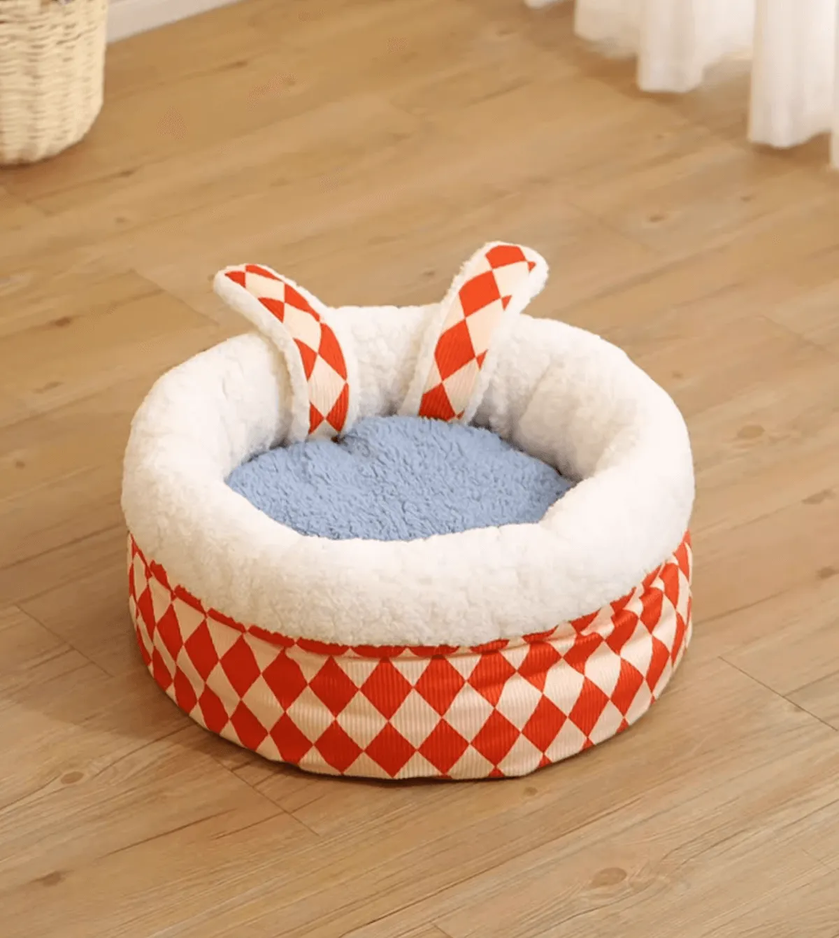 Bunny Ears Warm Fleece Bed Semi-enclosed Circus Style Pet Cave for Cat Small Dog