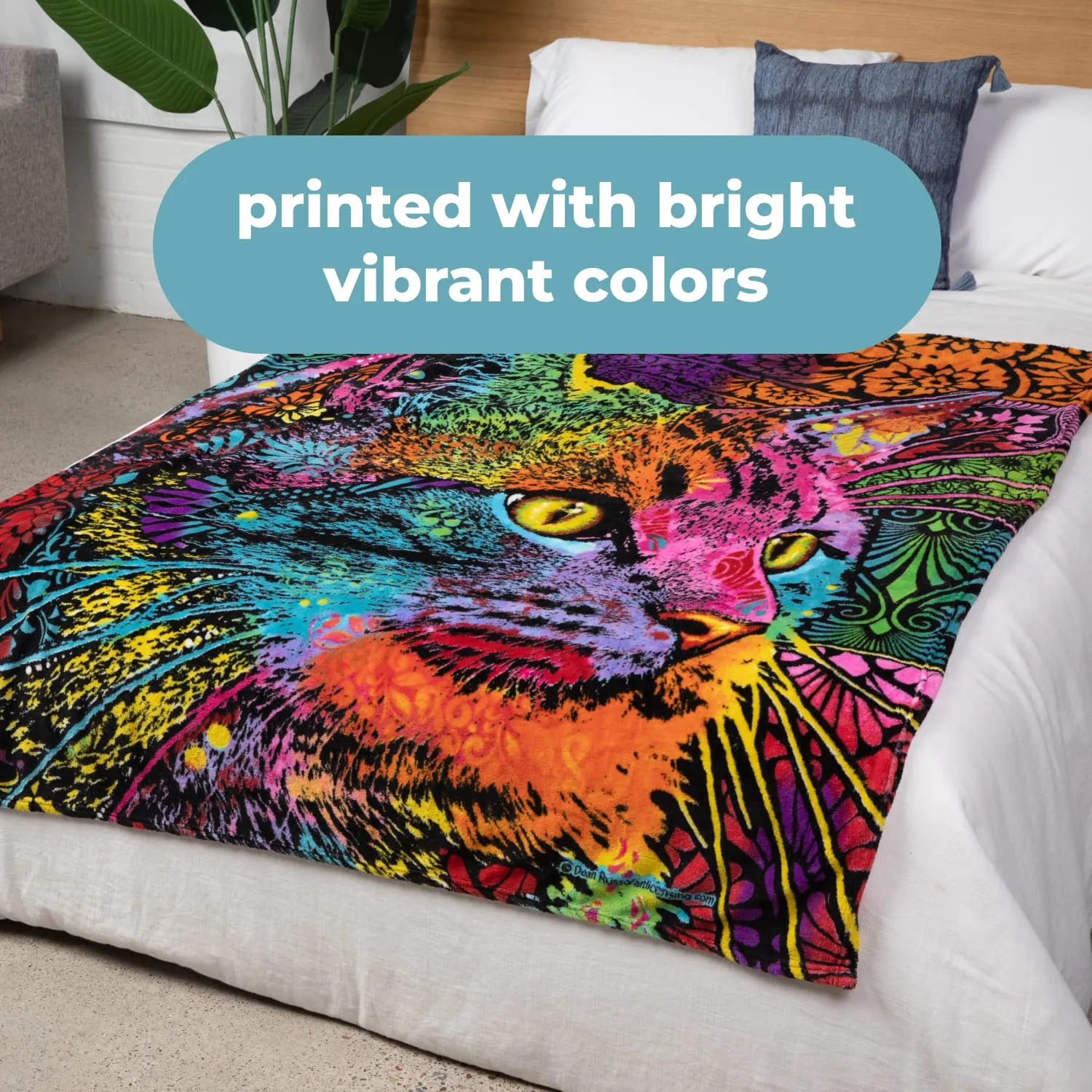 Colorful Cat Fleece Blanket For Bed, 50" X 60" Dean Russo 9 Cat Fleece Throw