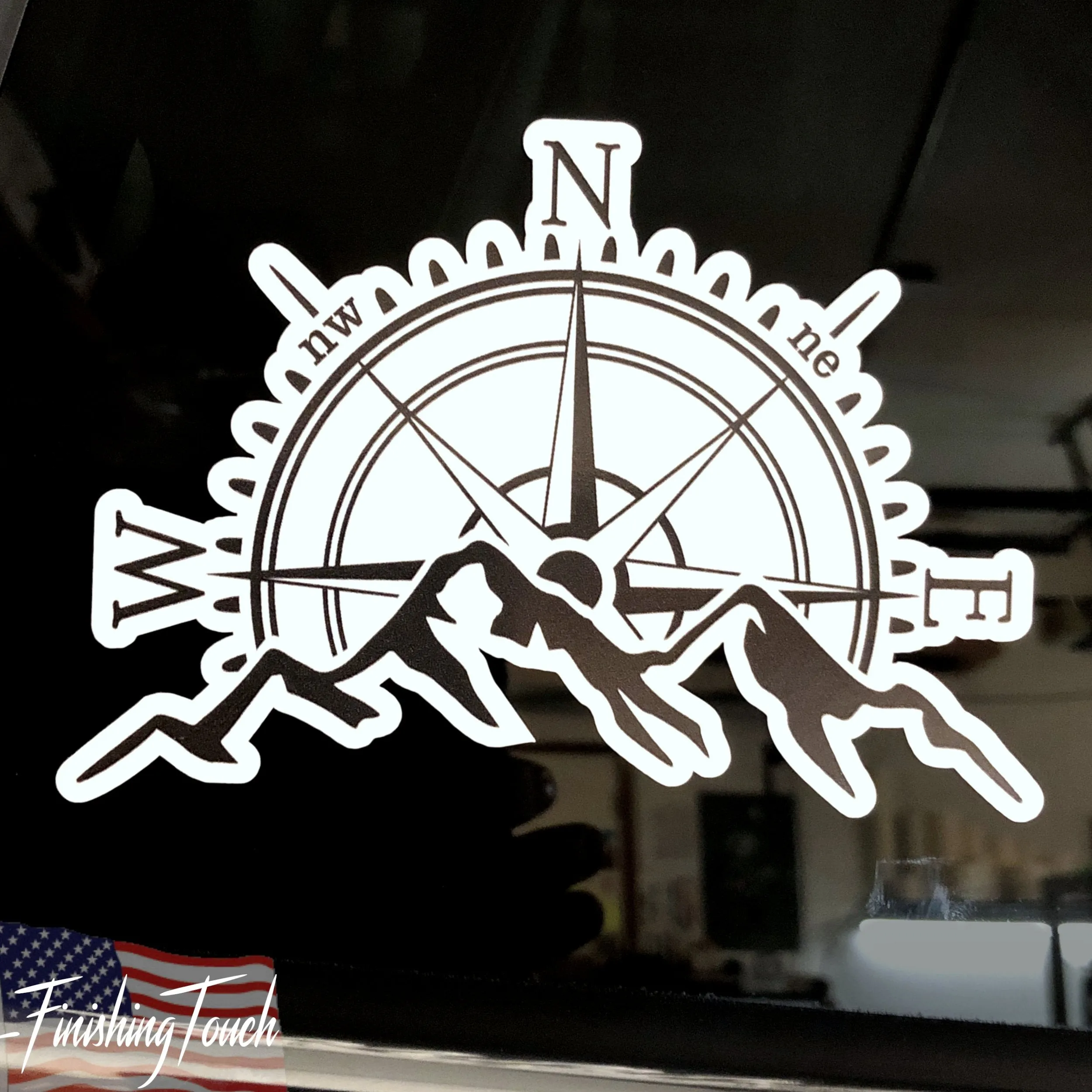 Compass Rose Mountain Black and White Sticker