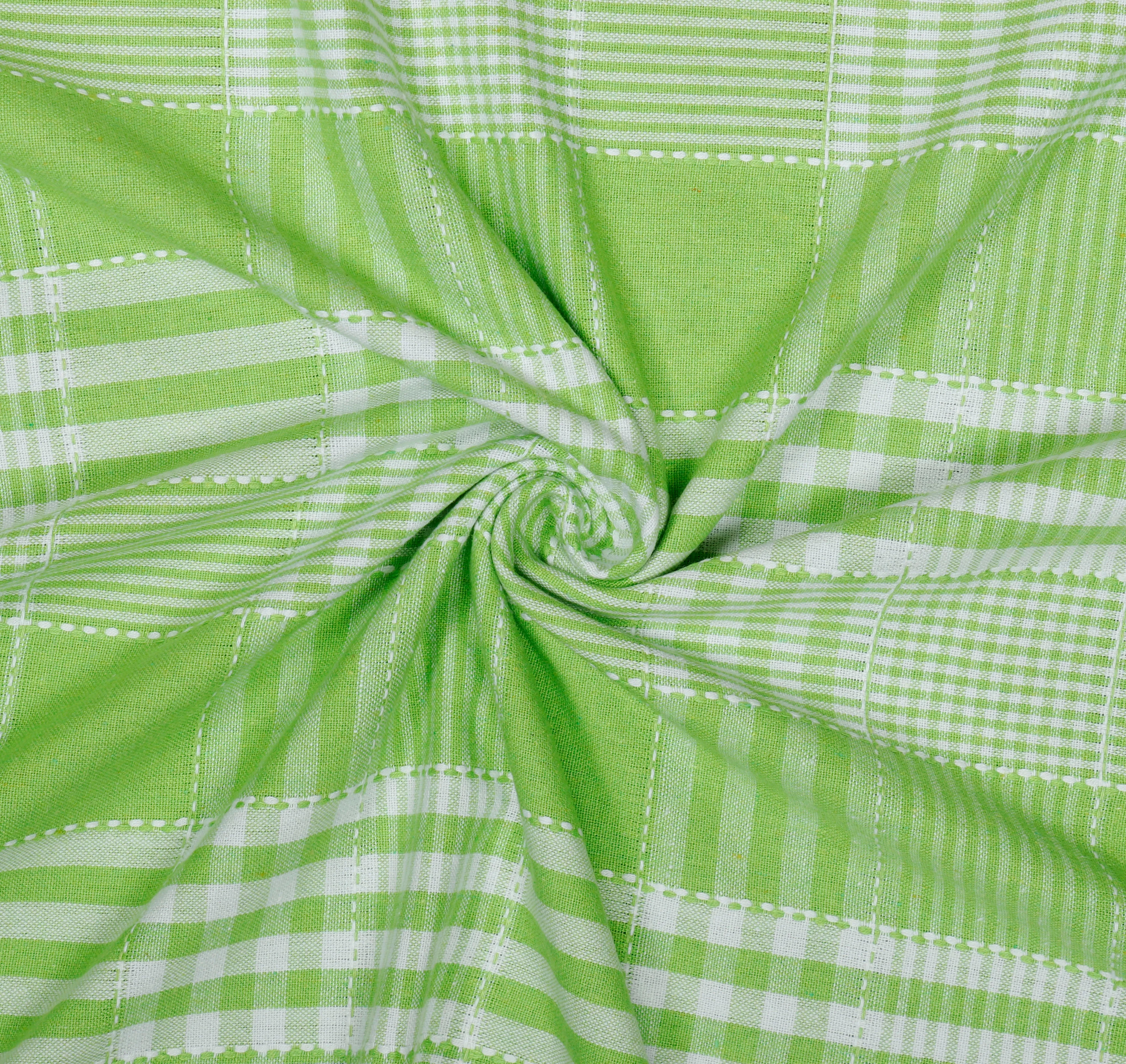 Cotton Double Track Dobby Checkered Bedsheet with 2 Pillow Covers (Pack of 3, Green)