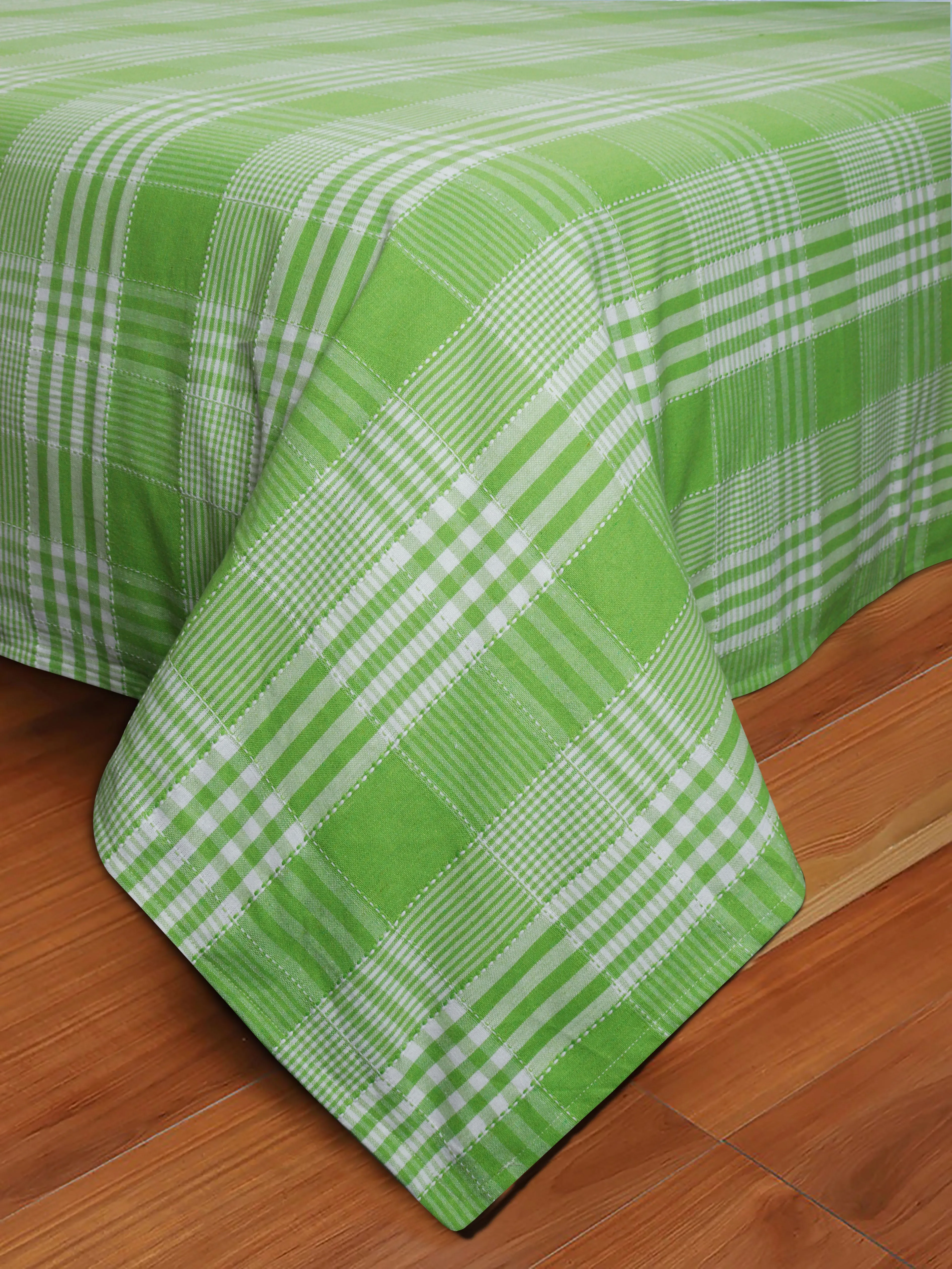 Cotton Double Track Dobby Checkered Bedsheet with 2 Pillow Covers (Pack of 3, Green)