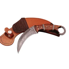 Damascus Two Side Blade Karambit Knife with Rosewood Handle KDS1151RED