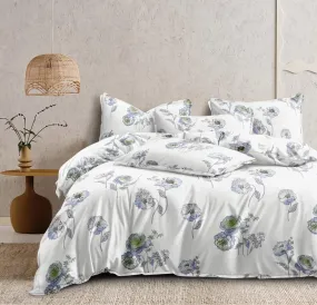 DECOR2ADMIRE 300TC Premium Glace Cotton Printed Super King Size Double Bedsheet with Two Pillow Covers, 108 * 108 Inches or 9ft by 9ft or 275 cm x 275 cm (White Floral Print)