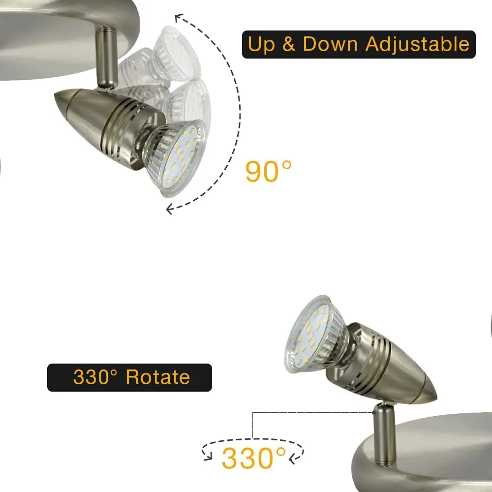 Depuley 3-Light Multi-Directional Ceiling Track Lighting, LED Ceiling Spot Lights with GU10 Bulbs, Warm White Nickel Steel