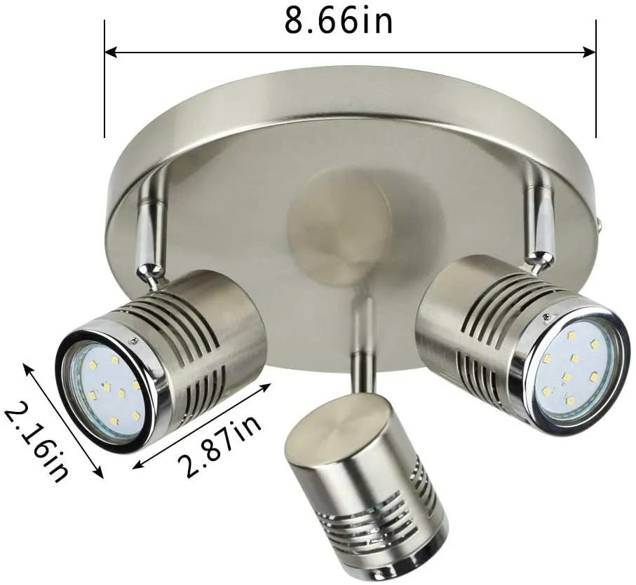 Depuley Industrial Track Light LED Directional Ceiling Spot Light, Indoor Round Ceiling Spot Lighting Fixture 3-Light for Kitchen/Dining Room/Hallway/Bedroom/Picture Wall, Warm Light, 3 * 3W Gu10 Bulb