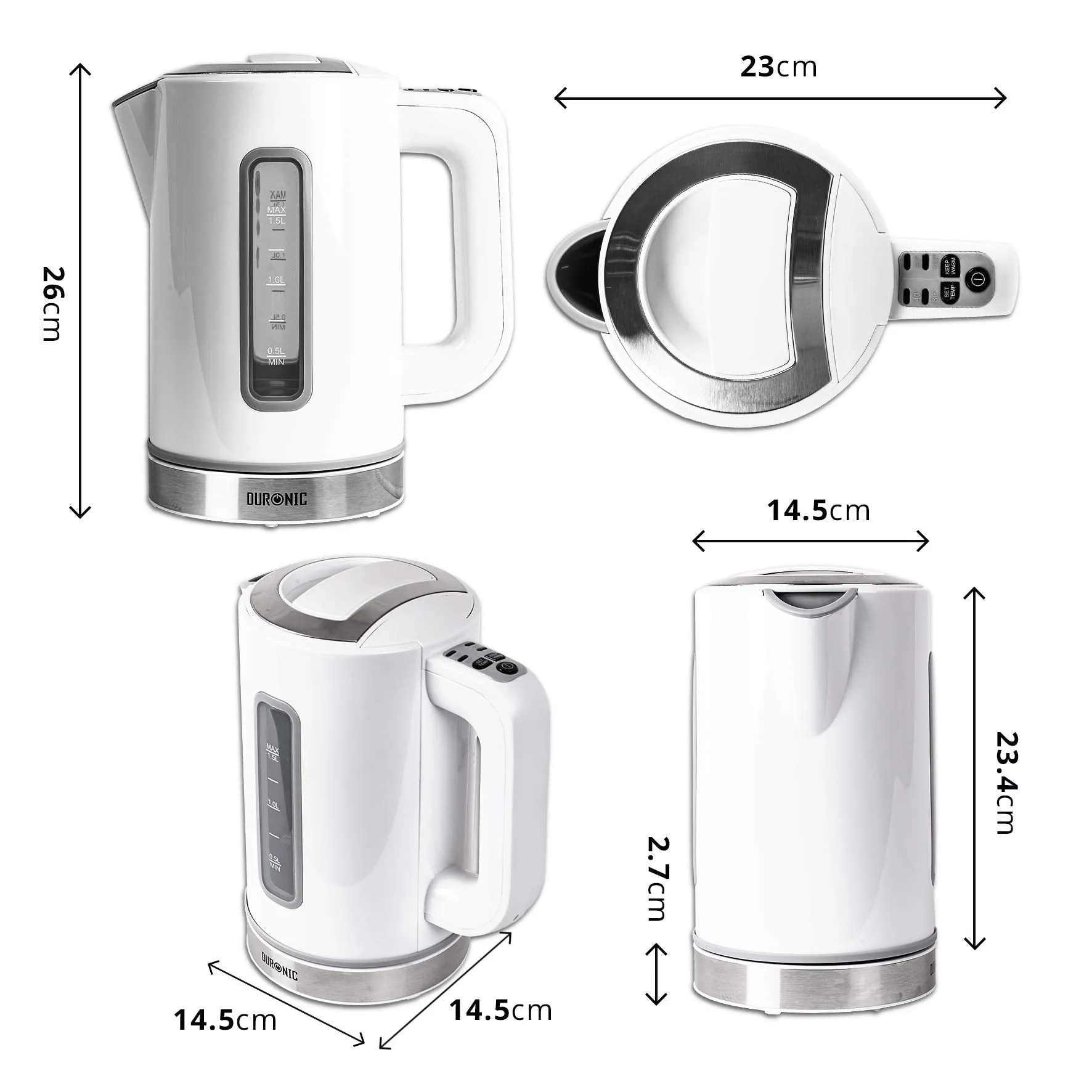 Duronic Electric Kettle EK30 WE Kettles with Temperature Control Hot Water Boiler Electrical Heating Electronic Digital Kitchen Fast Boil Kettle for Boiling Water Tea Coffee Hot Chocolate Soup - White