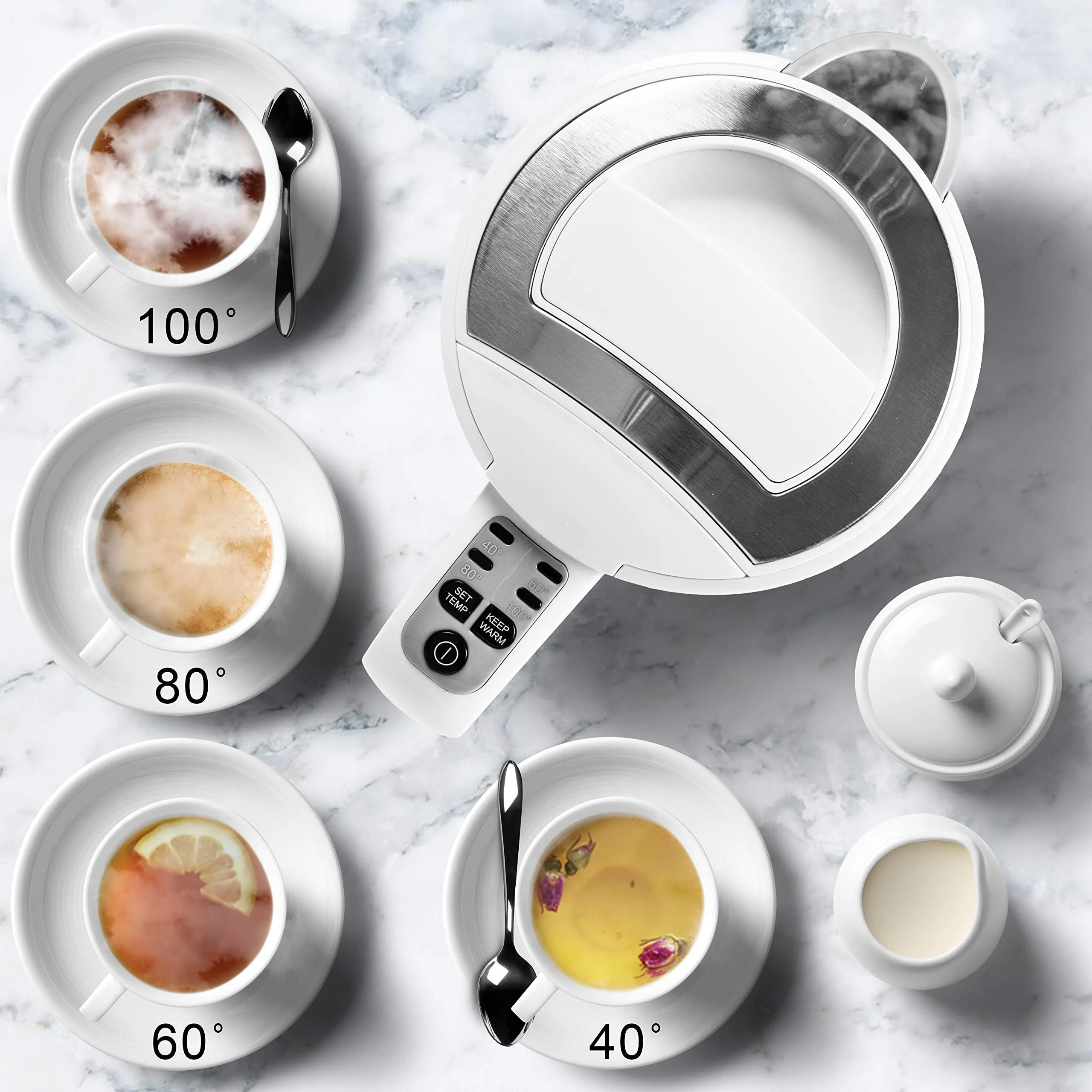 Duronic Electric Kettle EK30 WE Kettles with Temperature Control Hot Water Boiler Electrical Heating Electronic Digital Kitchen Fast Boil Kettle for Boiling Water Tea Coffee Hot Chocolate Soup - White