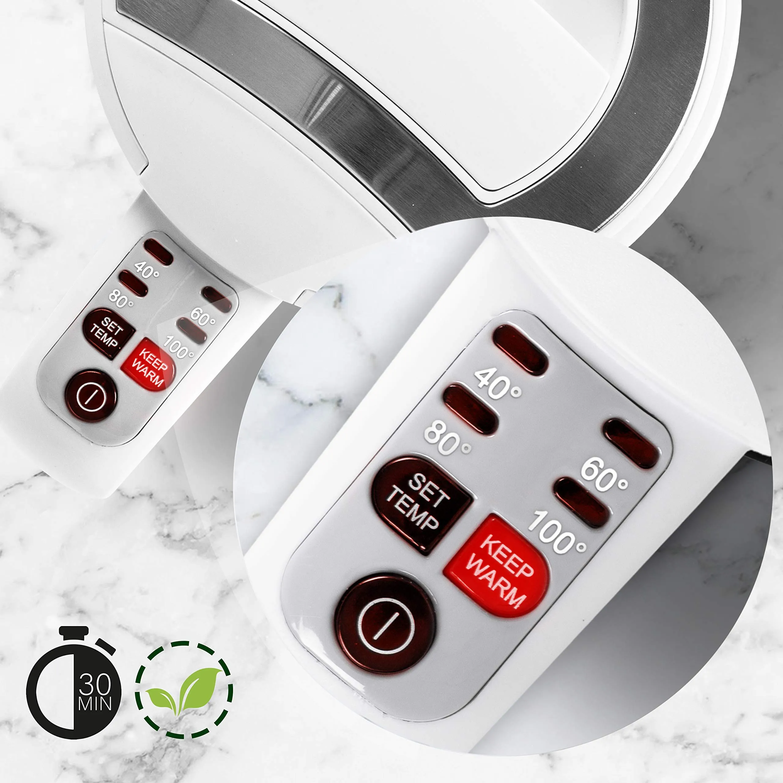 Duronic Electric Kettle EK30 WE Kettles with Temperature Control Hot Water Boiler Electrical Heating Electronic Digital Kitchen Fast Boil Kettle for Boiling Water Tea Coffee Hot Chocolate Soup - White