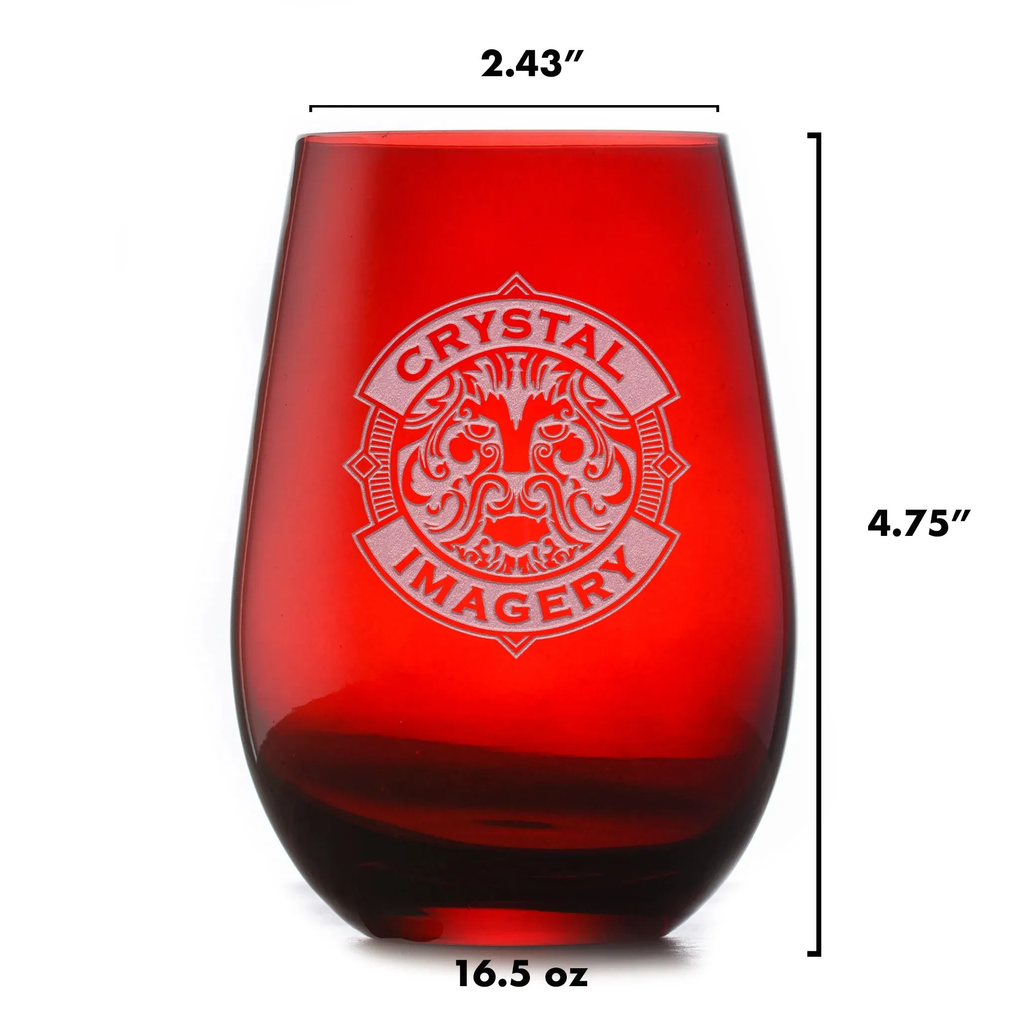 Engraved Red Stemless Wine Glass Tumbler by Crystal Imagery