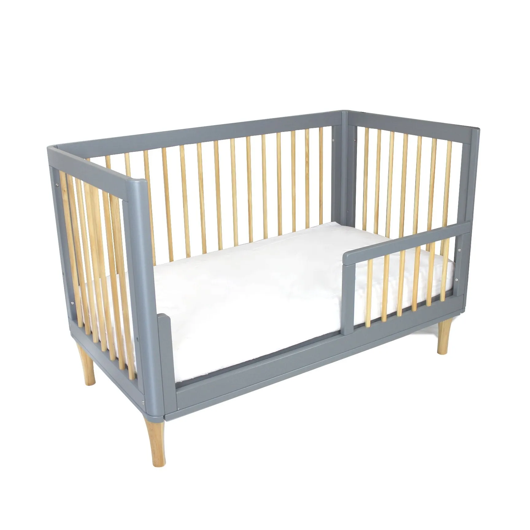 [FOC Assembly] (1 yr warranty) Babyhood Riya Cot 5-in-1 Beech/Grey   Bamboo Innerspring - (Bundle Pack)