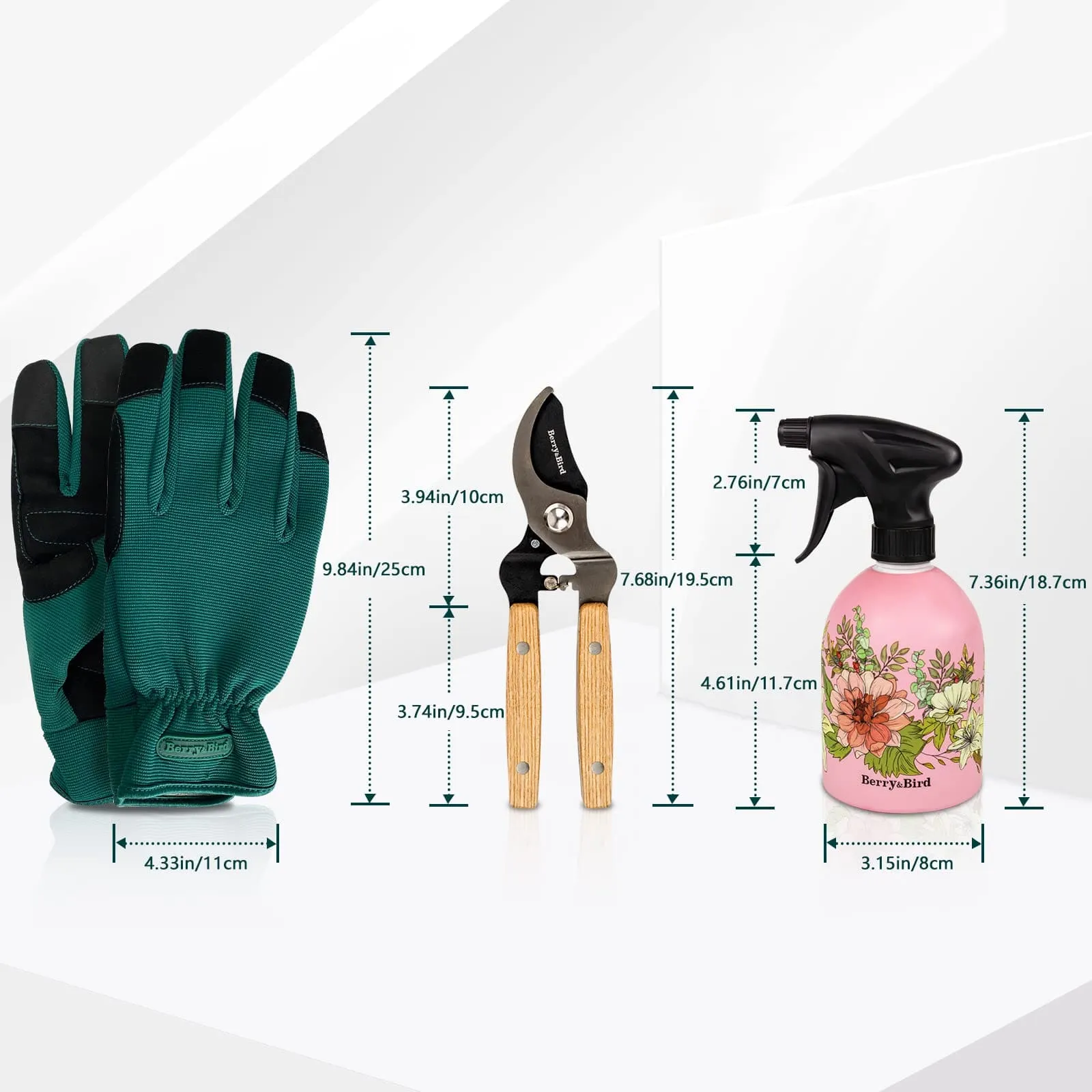 Garden Tool Set 3 PCS Gardening Tool Kit (Thorn Proof Gloves, Pruning Shears and Pink Spray Bottle)