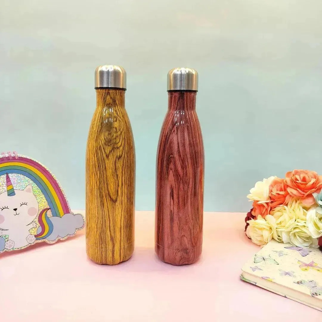 Glossy Wood Print Cola Metal Water Bottle (500 ml)