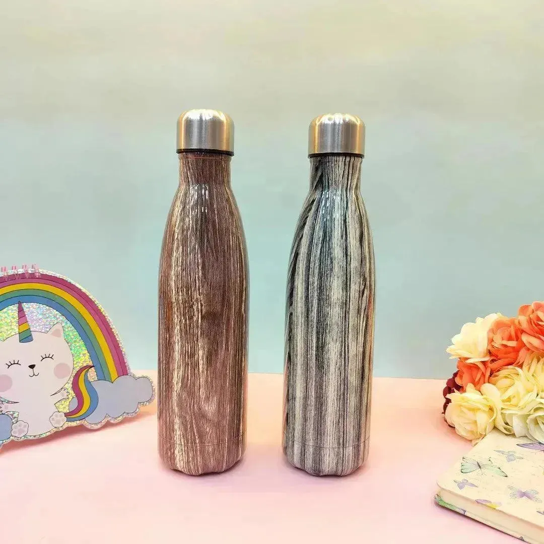 Glossy Wood Print Cola Metal Water Bottle (500 ml)