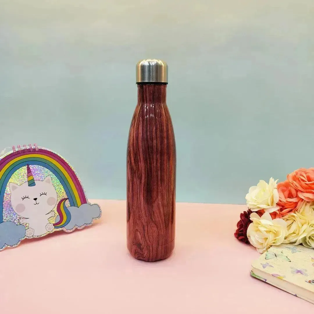 Glossy Wood Print Cola Metal Water Bottle (500 ml)