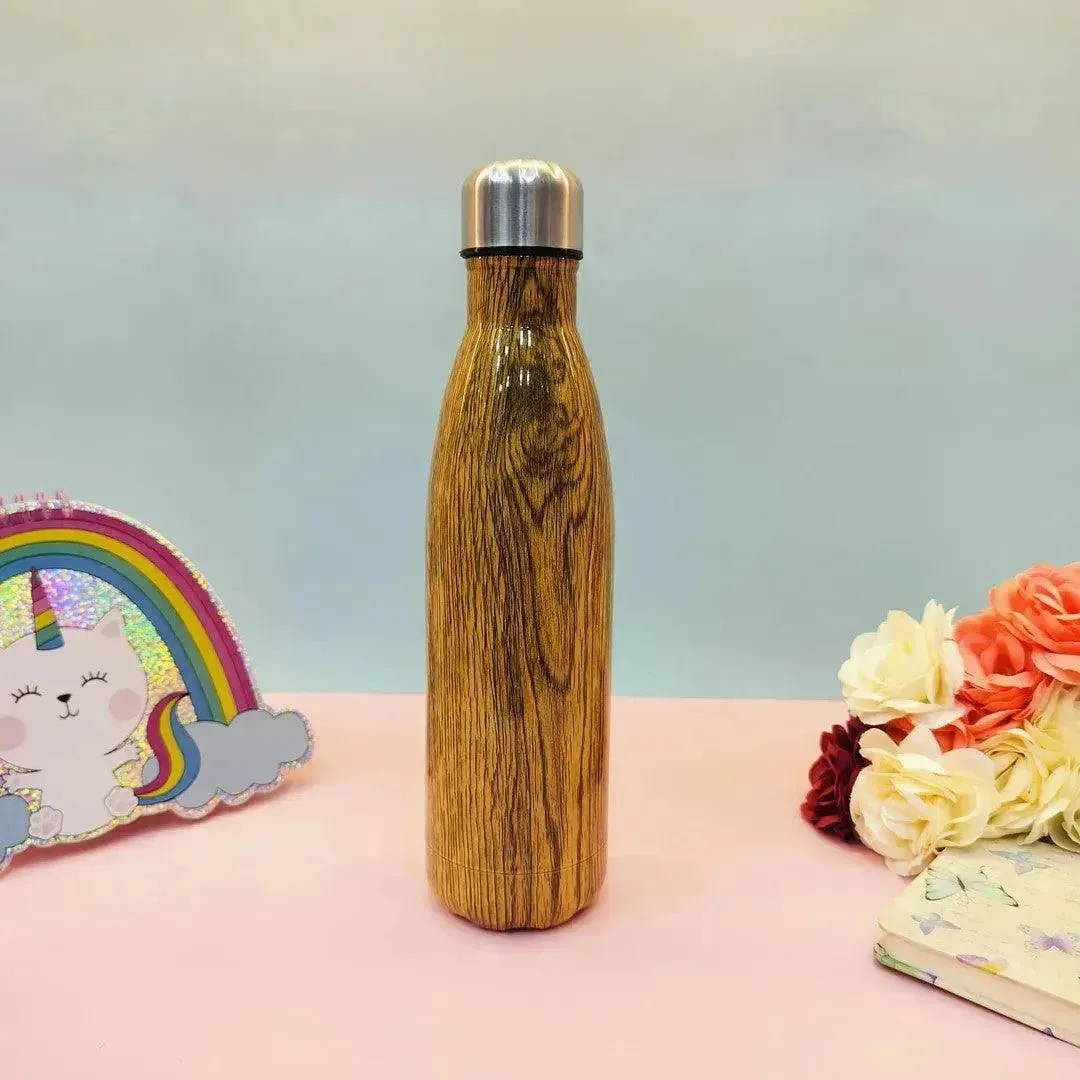 Glossy Wood Print Cola Metal Water Bottle (500 ml)