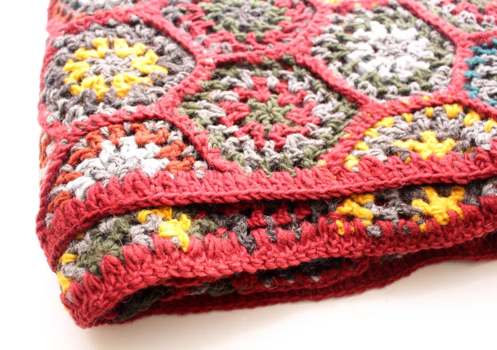 Gorgeous Hand Crochet Red and Yellow Multicolor Woolen Blanket