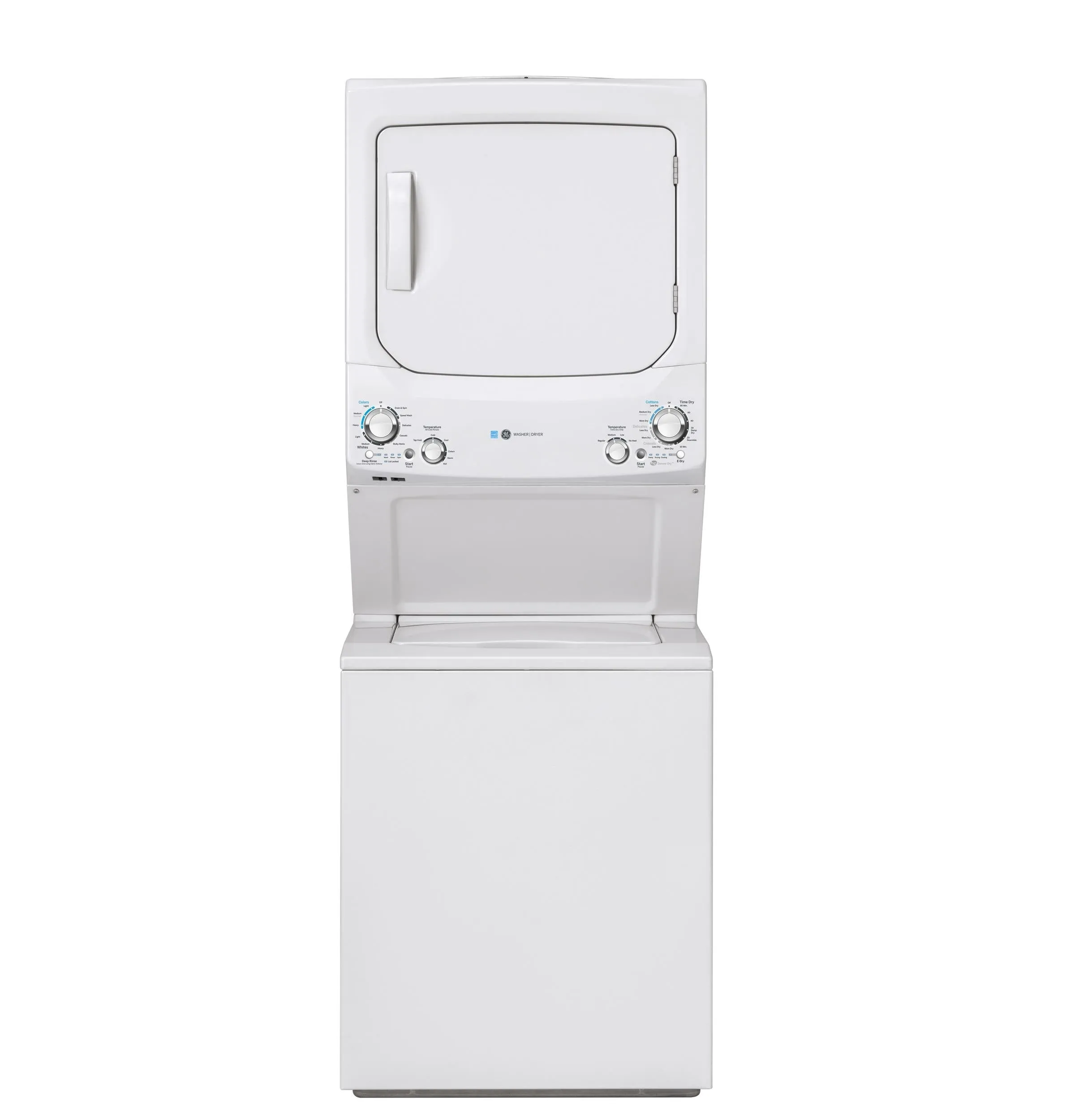 GUD27EESNWW GE Unitized Spacemaker® ENERGY STAR® 3.9 cu. ft. Capacity Washer with Stainless Steel Basket and 5.9 cu. ft. Capacity Electric Dryer