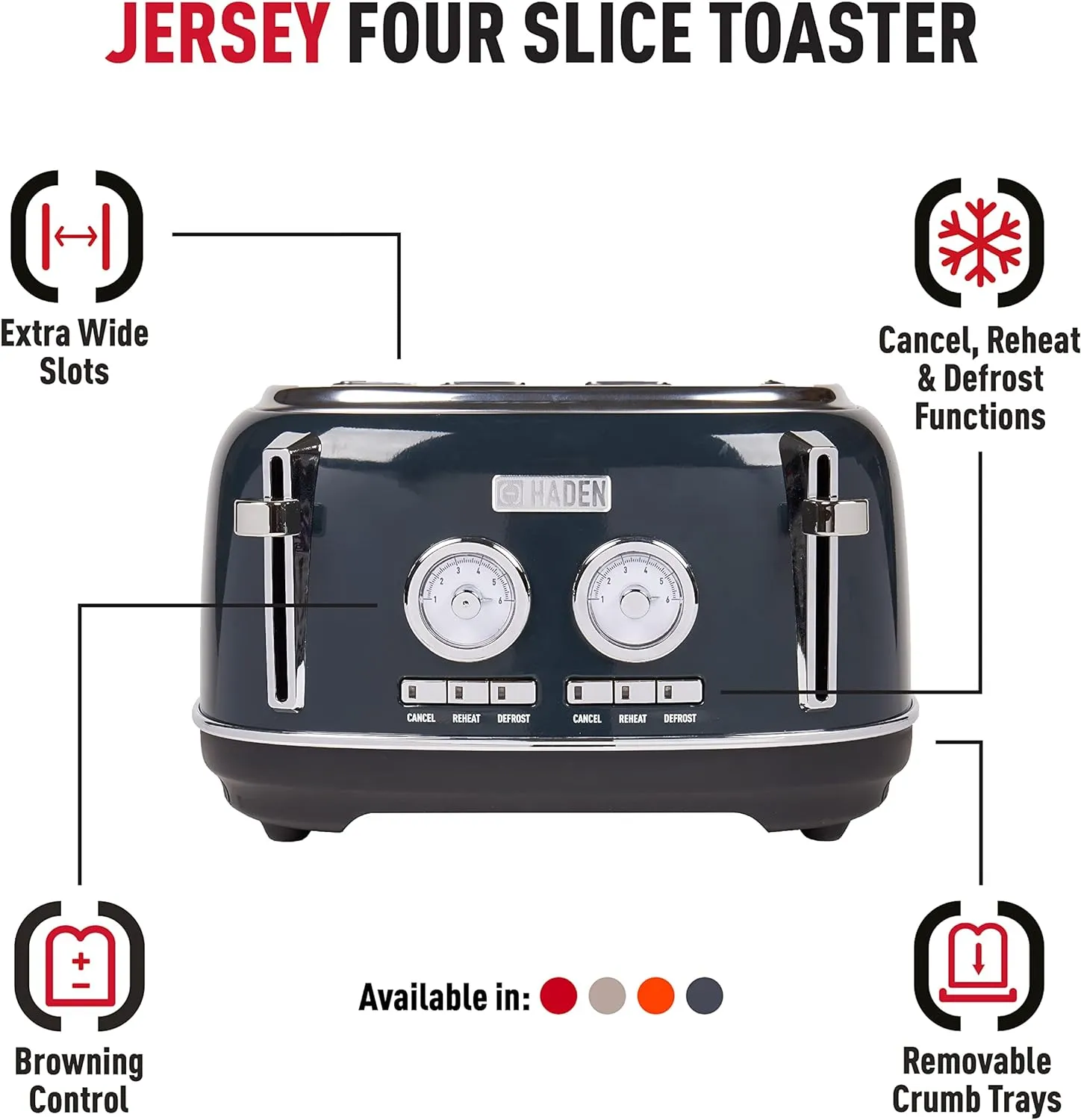 Haden Jersey 4 Slice Toaster Steel Blue