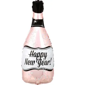 Happy New Year Rose Gold Bubbly Bottle Foil Balloon 66cm Each