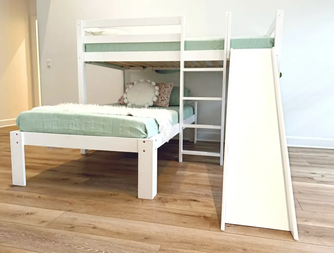 Harper Kids Bunk Bed with Slide & Built-In Shelving