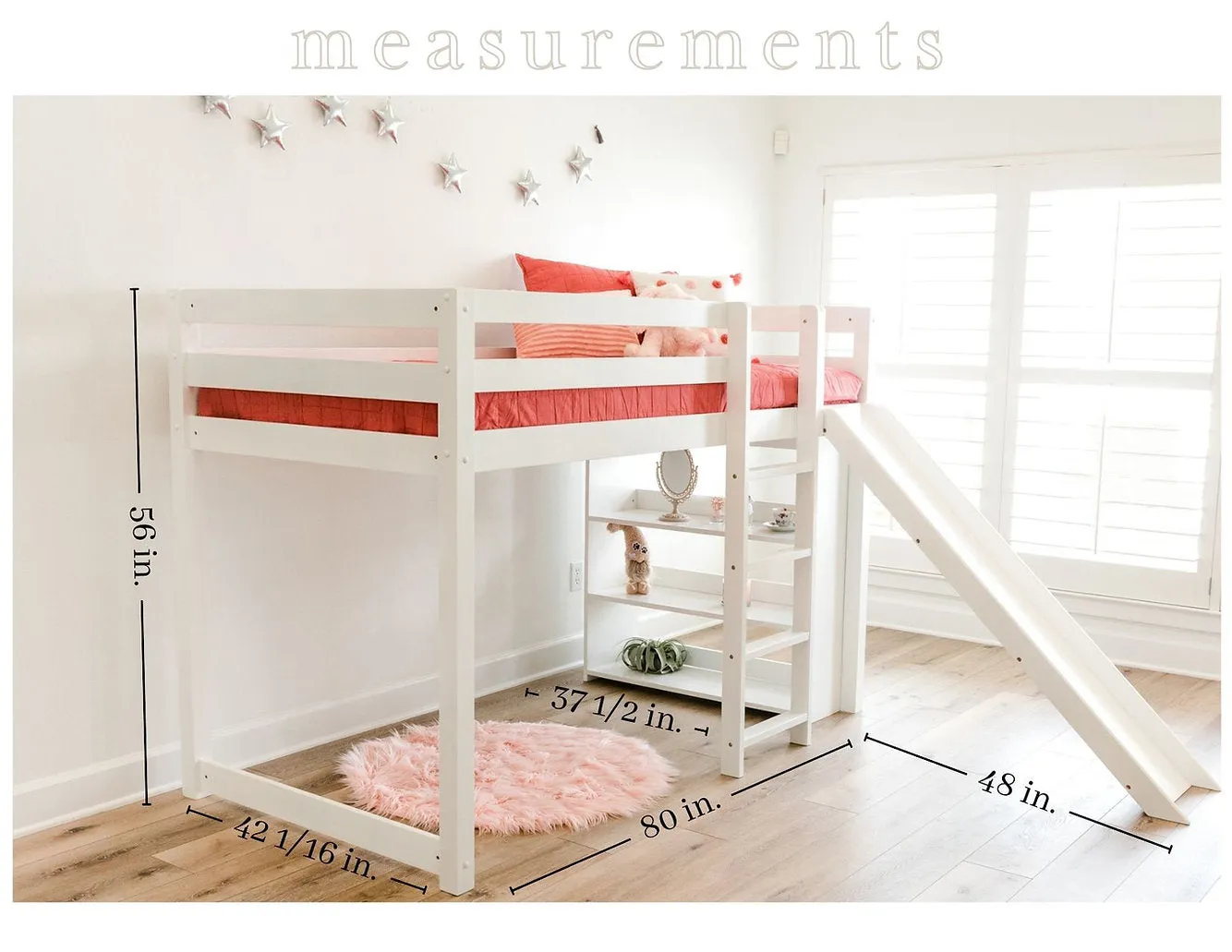 Harper Kids Bunk Bed with Slide & Built-In Shelving