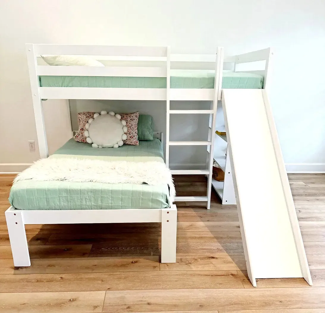 Harper Kids Bunk Bed with Slide & Built-In Shelving