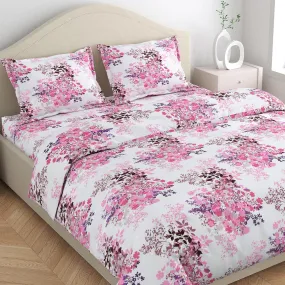 haus & kinder 100% Cotton Bed Sheet for King Size Bed, 1 King Size Bedsheet Cotton (108 x 108 Inches) with 2 Pillow Covers | 186 TC Bedsheet for Double Bed King Size Greek Garden Romance (Pink)