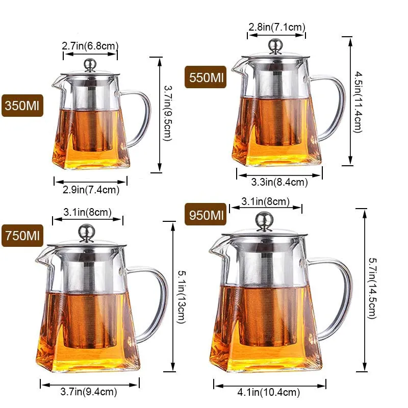 Heat Resistant Borosilicate Glass Teapot With Tea Infuser Filter Tea Kettle Oolong Teapot