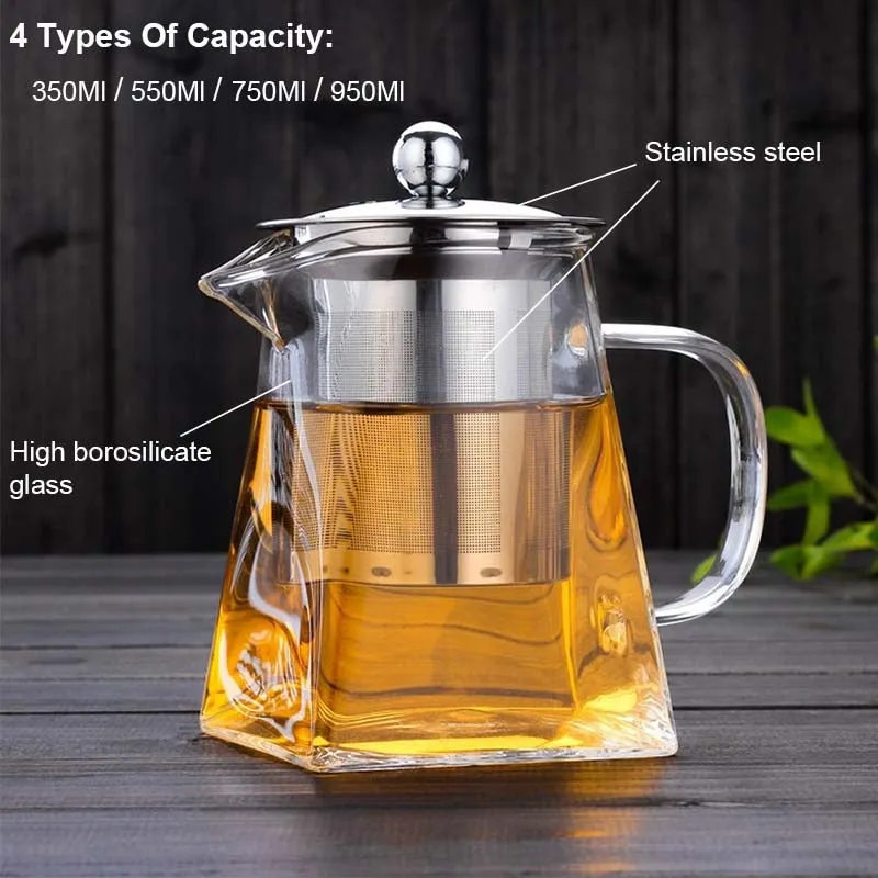 Heat Resistant Borosilicate Glass Teapot With Tea Infuser Filter Tea Kettle Oolong Teapot