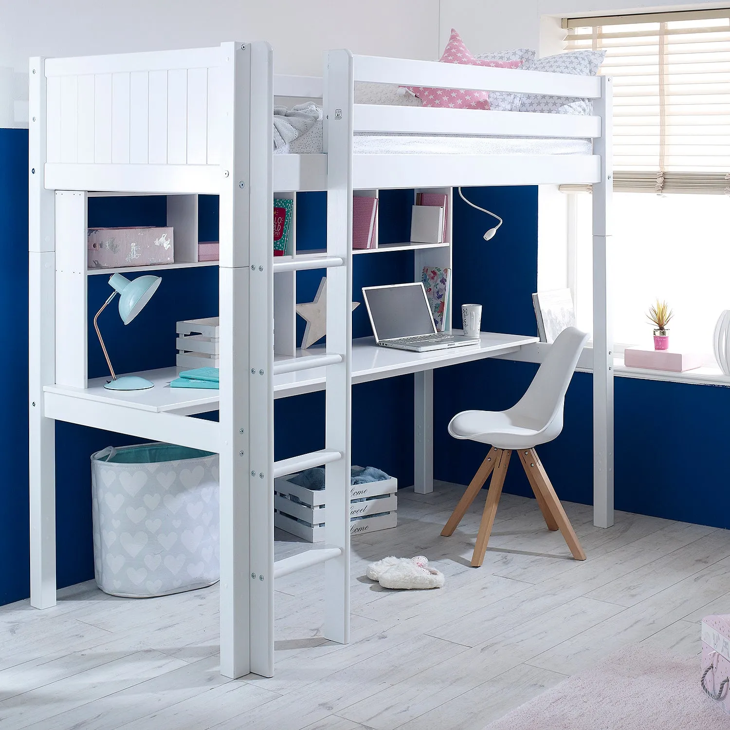 Highsleeper Bed with Desk & Shelving - Thuka