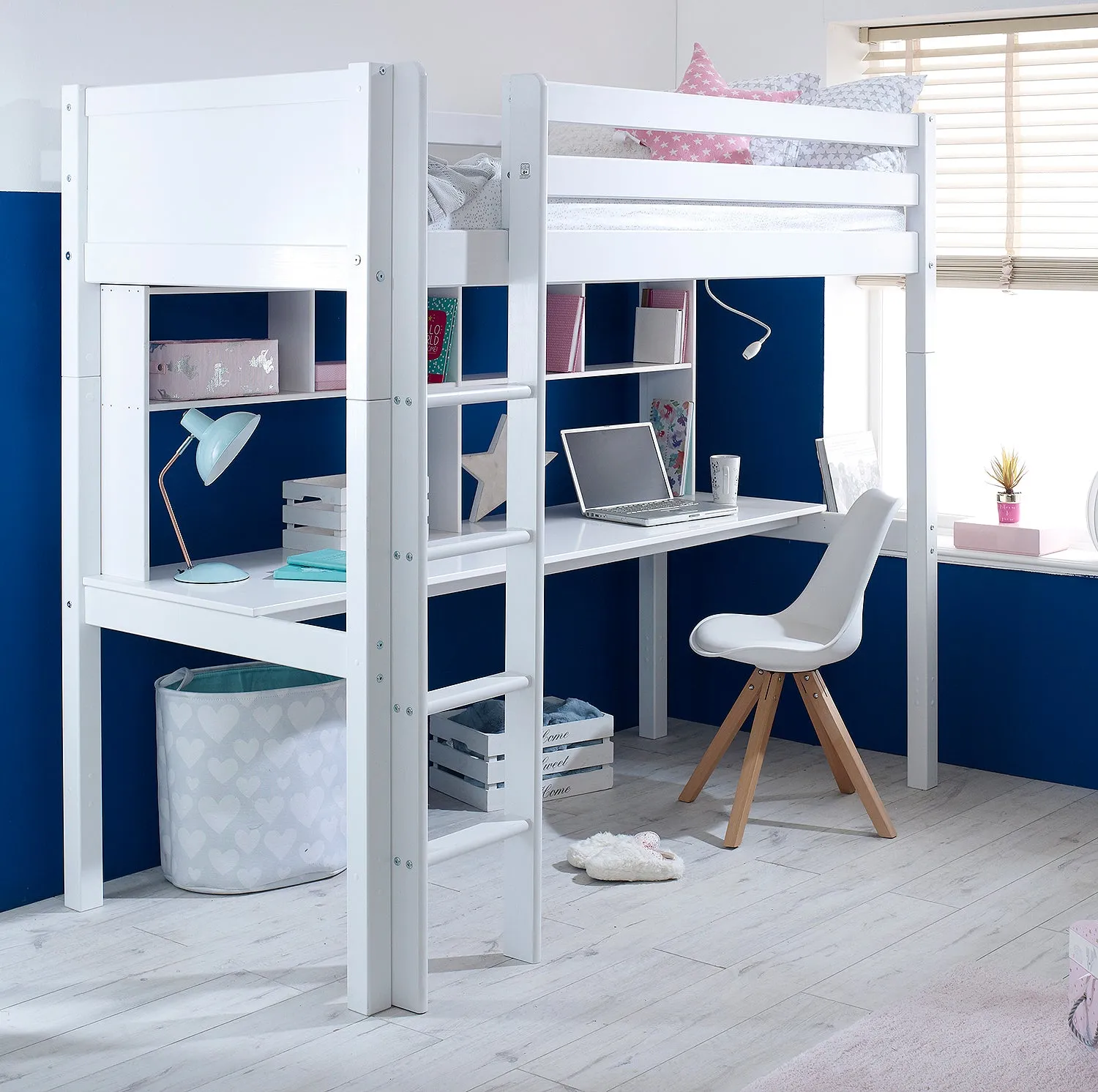 Highsleeper Bed with Desk & Shelving - Thuka