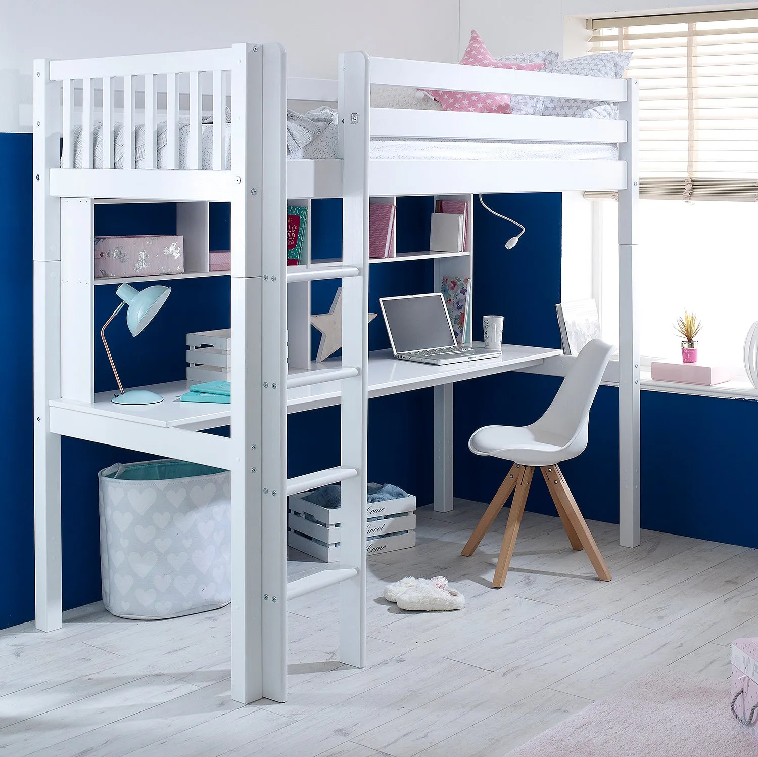 Highsleeper Bed with Desk & Shelving - Thuka