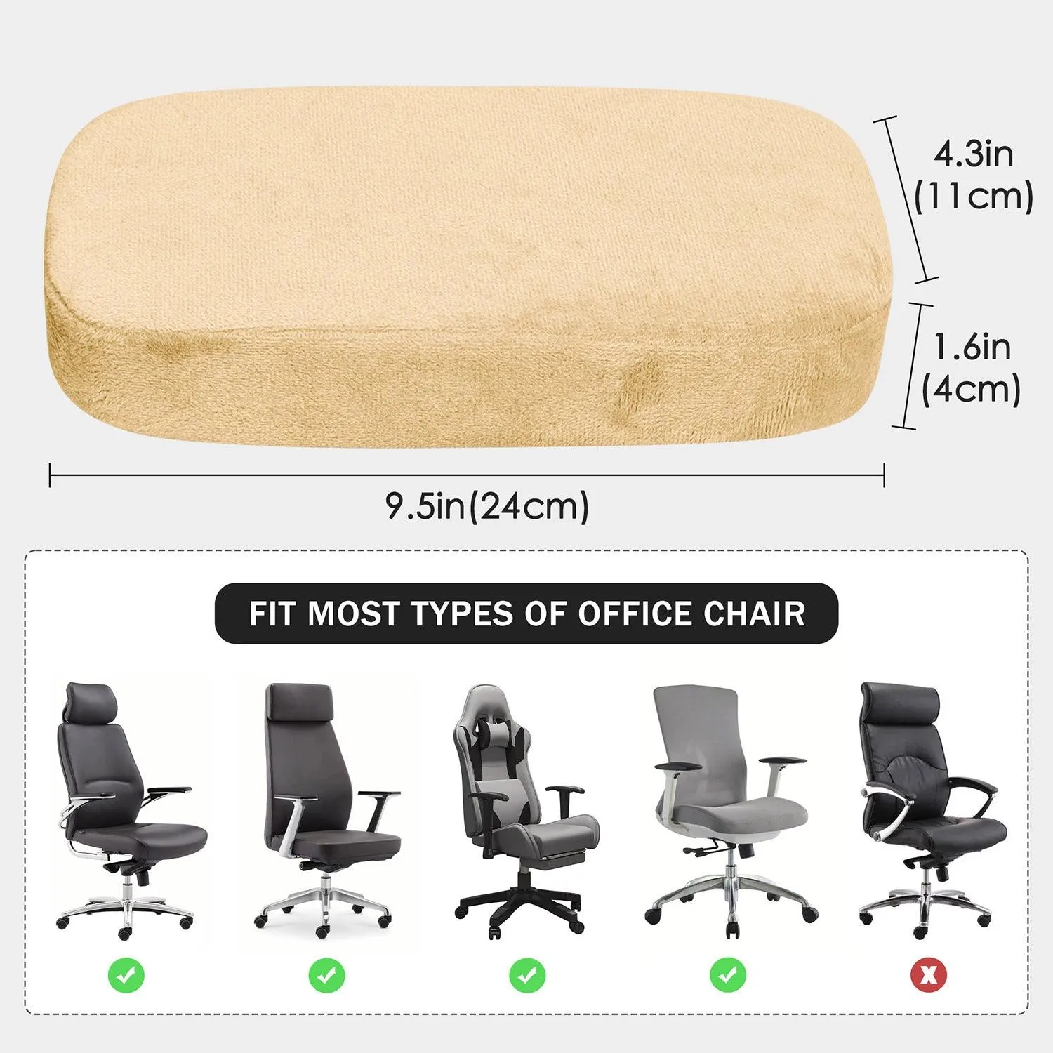 HOKIPO Chair Arm Rest Cushion Pad for Office Chair Comfy Armrest Covers, Beige