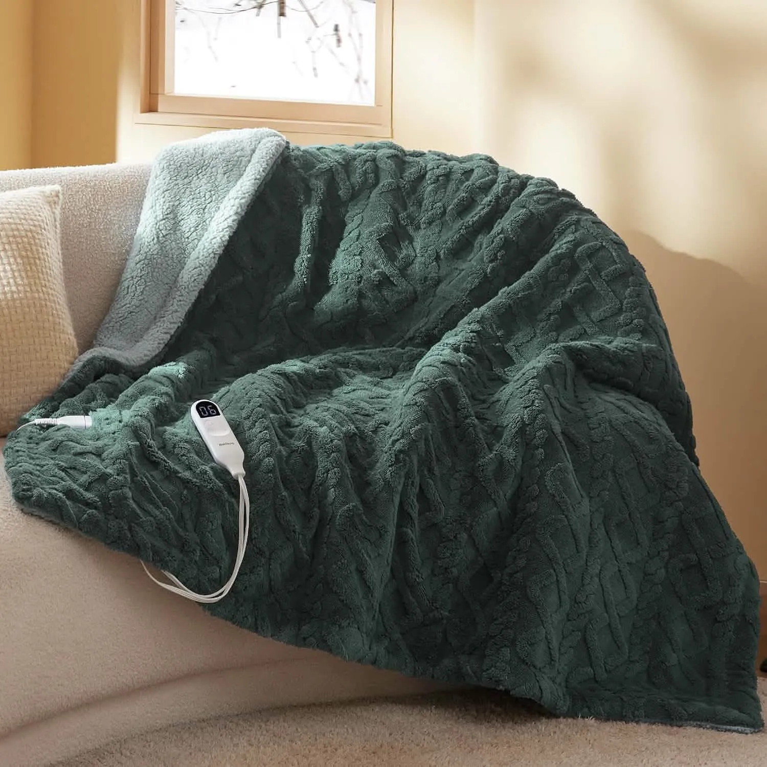 Jacquard Shaggy Sherpa Heated Blanket