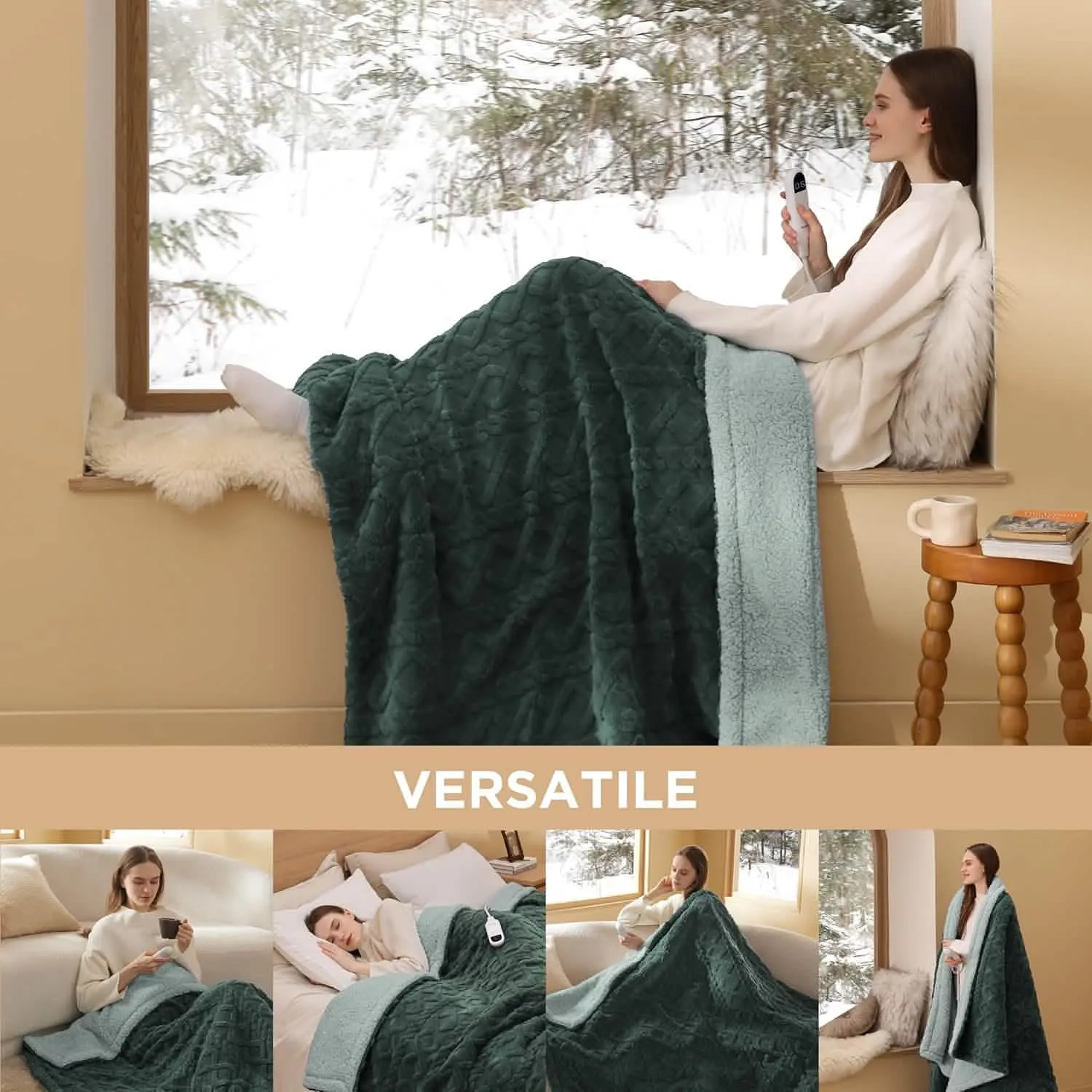 Jacquard Shaggy Sherpa Heated Blanket