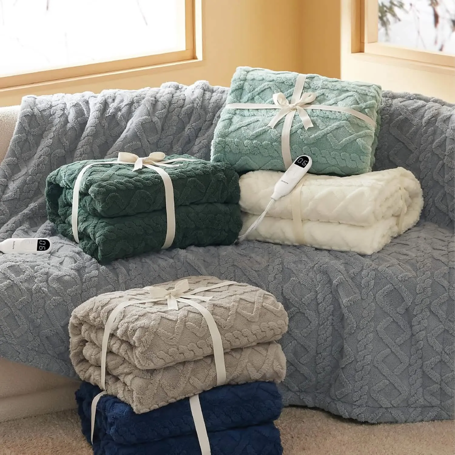 Jacquard Shaggy Sherpa Heated Blanket