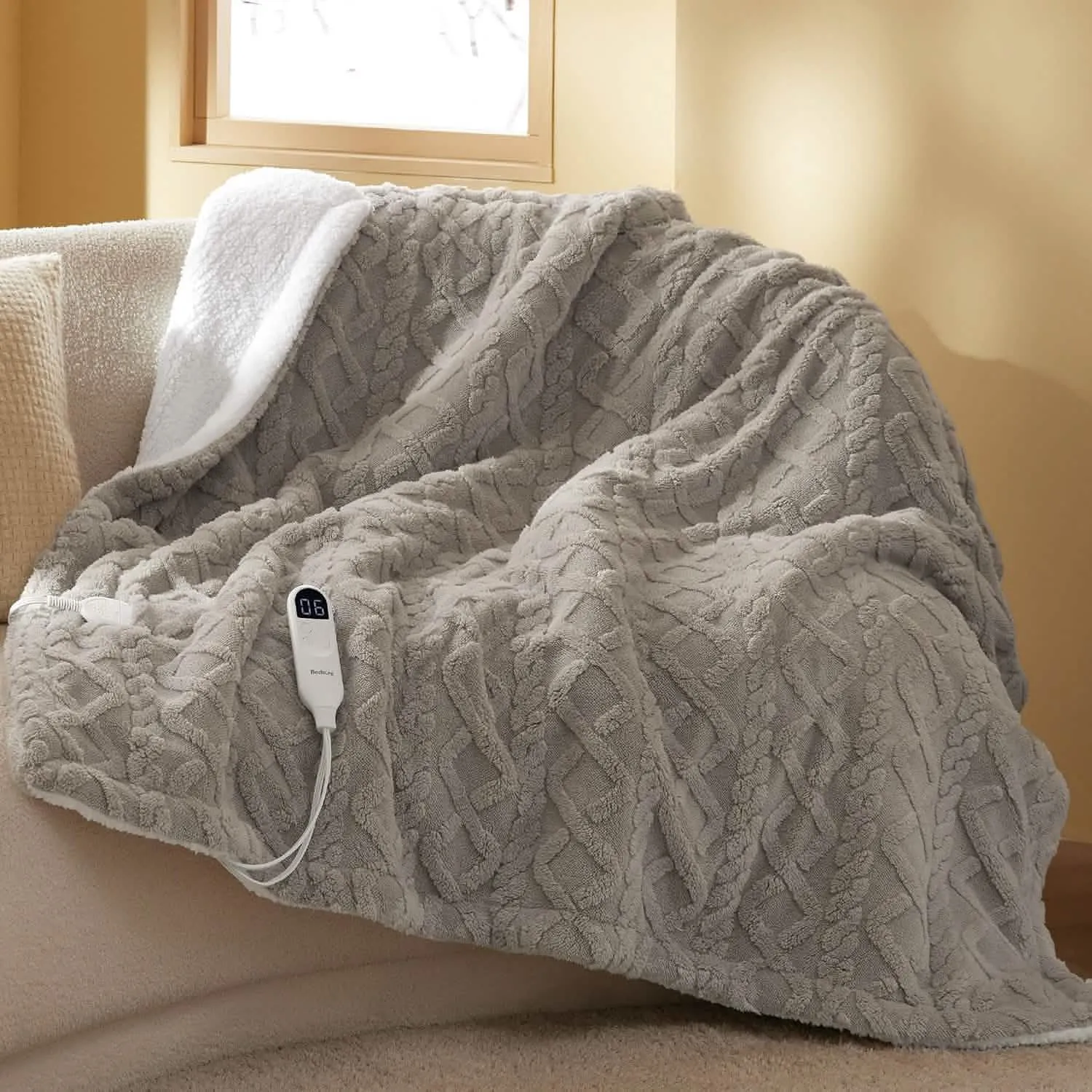 Jacquard Shaggy Sherpa Heated Blanket