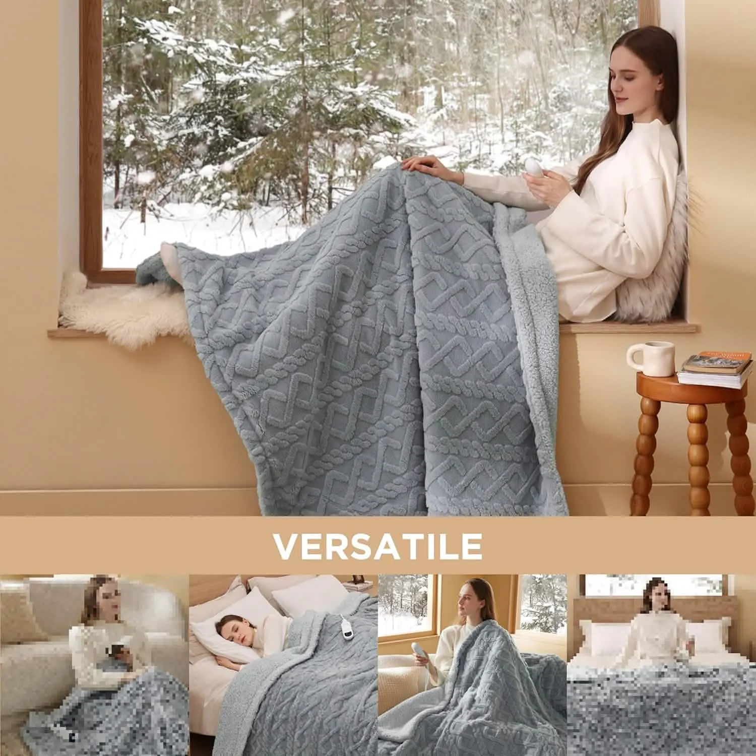 Jacquard Shaggy Sherpa Heated Blanket