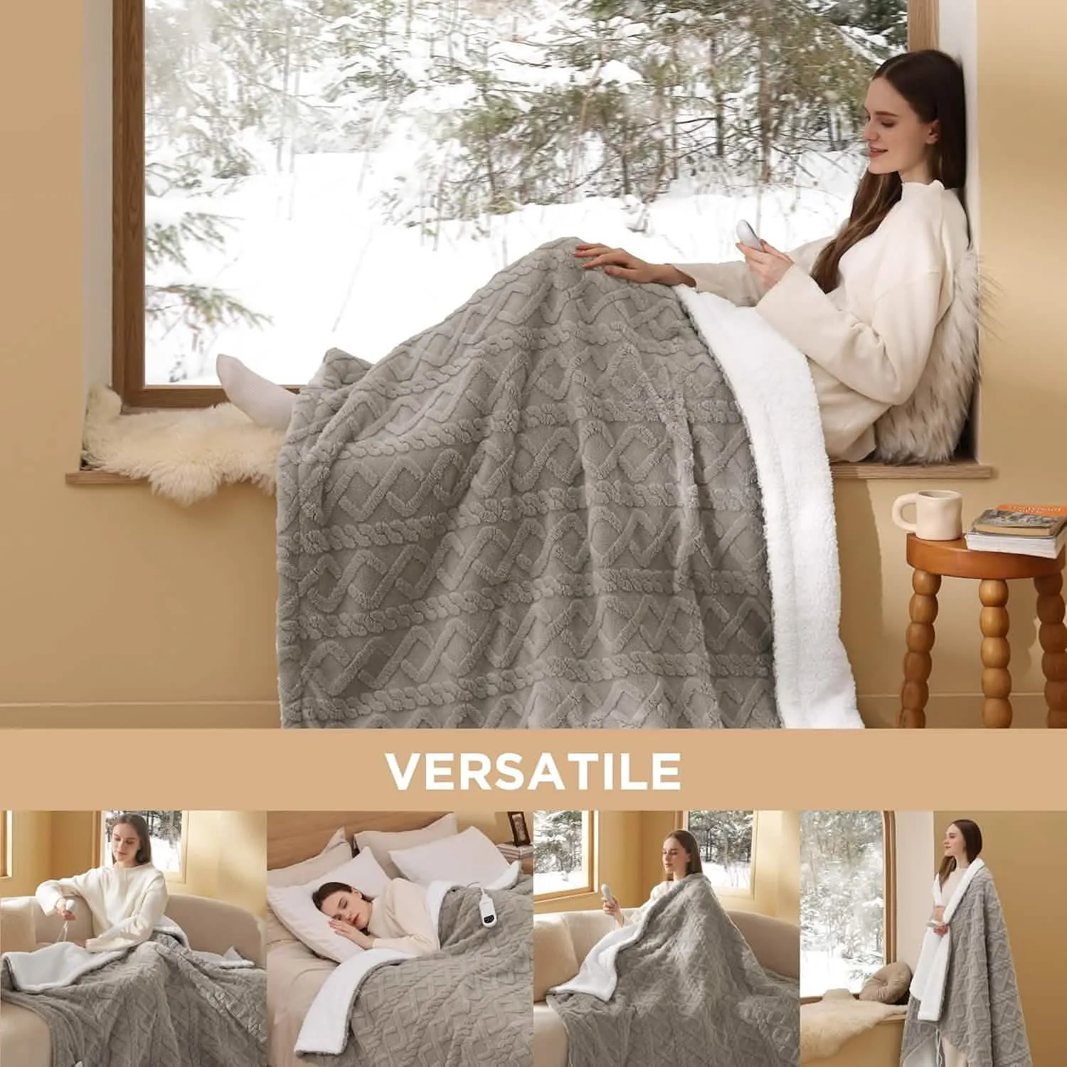 Jacquard Shaggy Sherpa Heated Blanket