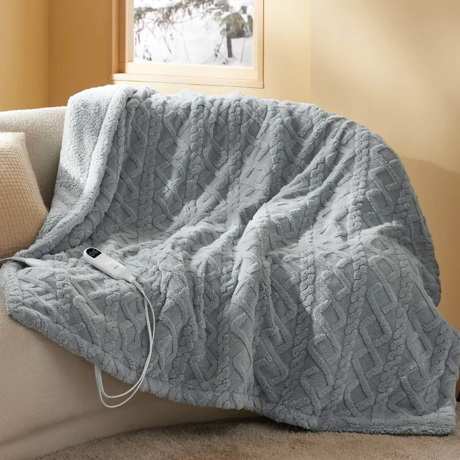 Jacquard Shaggy Sherpa Heated Blanket