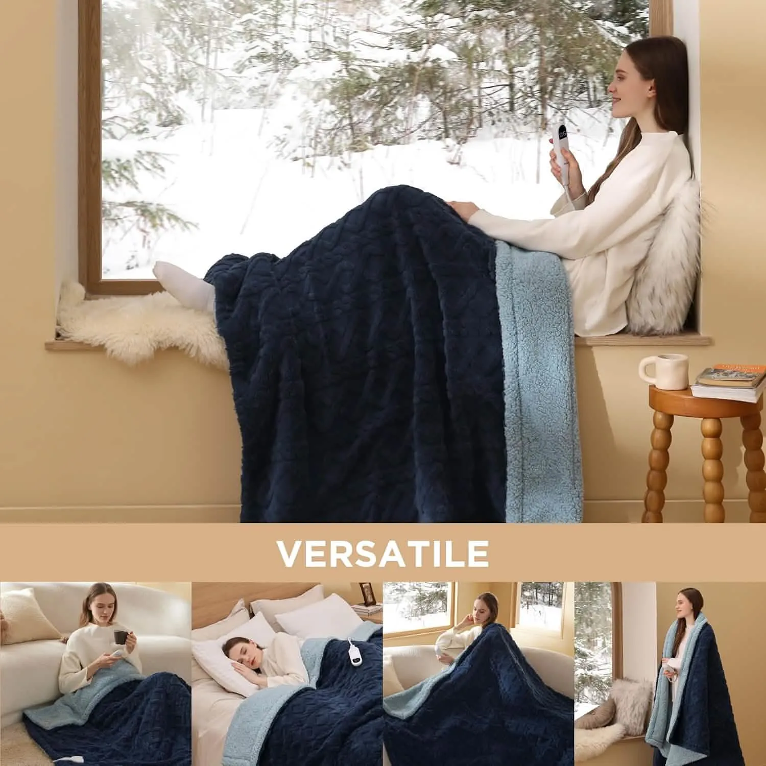 Jacquard Shaggy Sherpa Heated Blanket