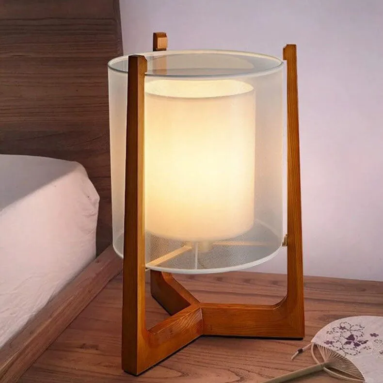 Japanese Minimalist Solid Wood Fabric Column 1-Light Standing Floor Lamp