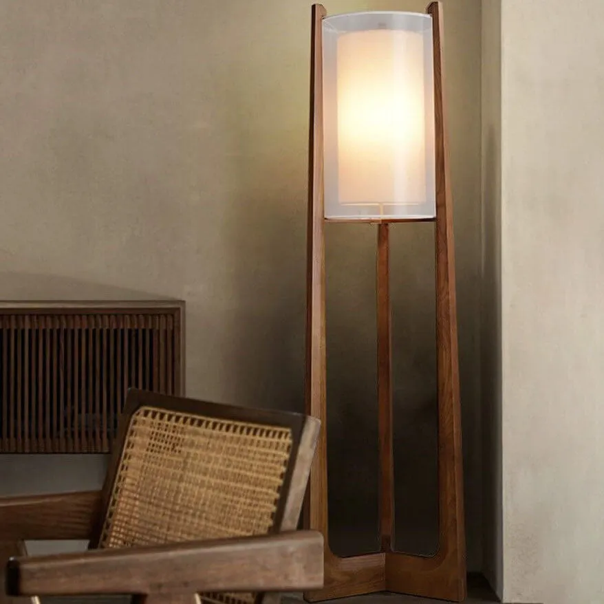 Japanese Minimalist Solid Wood Fabric Column 1-Light Standing Floor Lamp