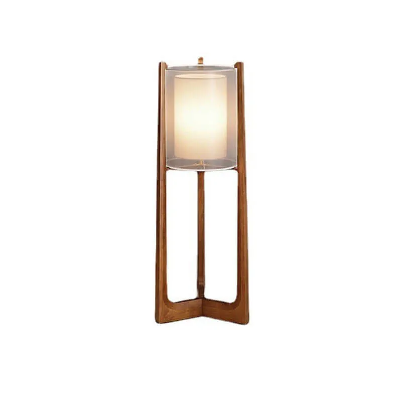 Japanese Minimalist Solid Wood Fabric Column 1-Light Standing Floor Lamp