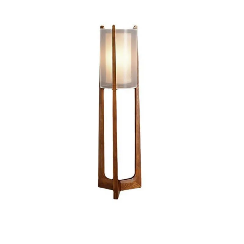 Japanese Minimalist Solid Wood Fabric Column 1-Light Standing Floor Lamp