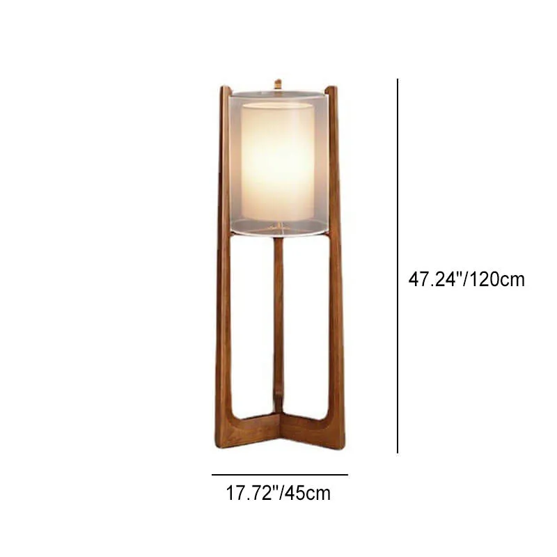 Japanese Minimalist Solid Wood Fabric Column 1-Light Standing Floor Lamp