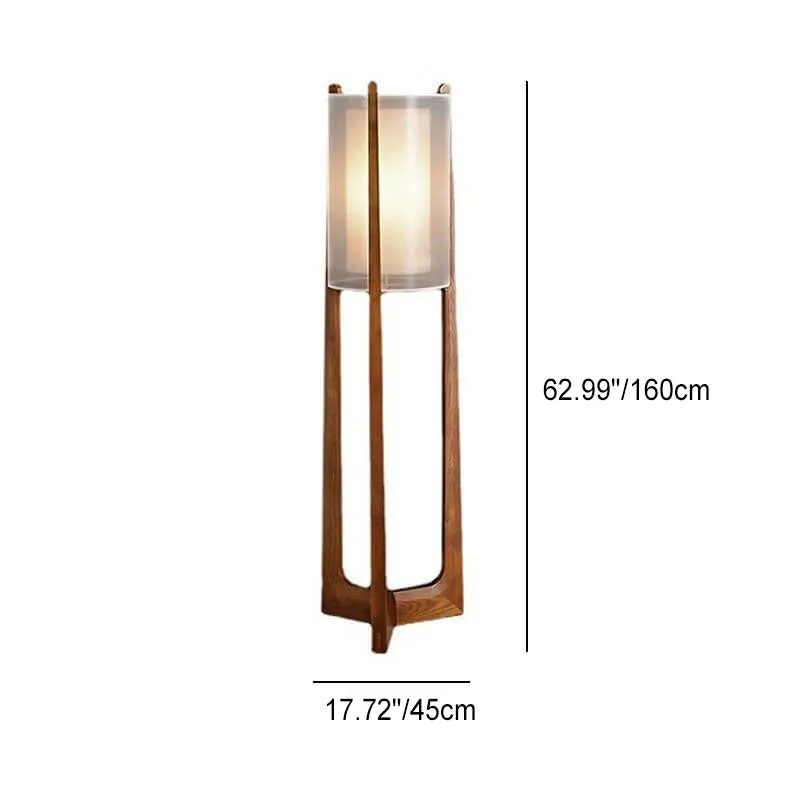 Japanese Minimalist Solid Wood Fabric Column 1-Light Standing Floor Lamp