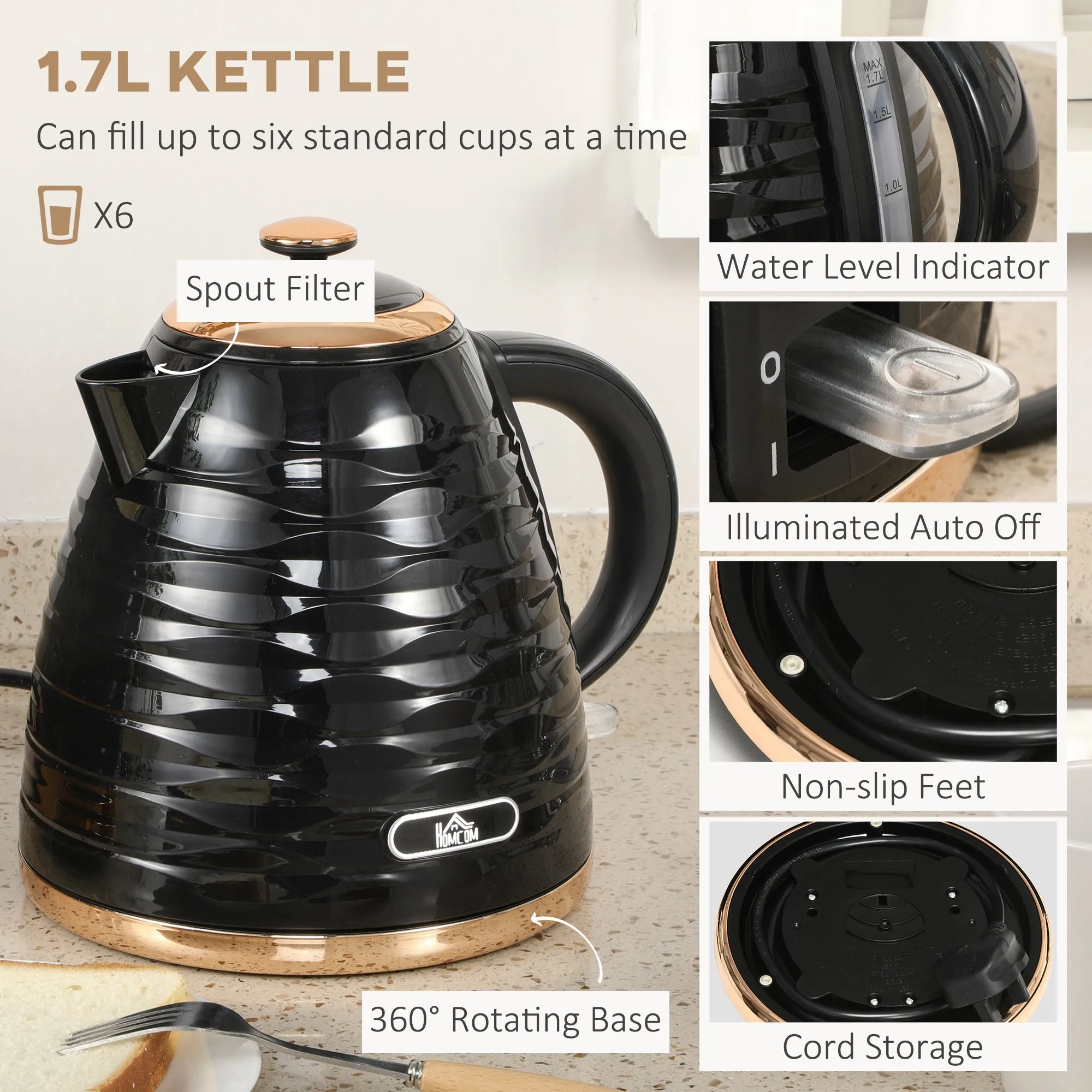 Kettle & Four Slice Toaster Set Black