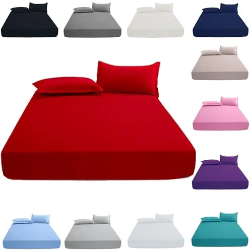 KHIM 100% Cotton 40CM/16inch Deep Fitted Sheet Single, Double, King & Super King Bed Sheets with Pillowcase Pair Available in 5 different colors